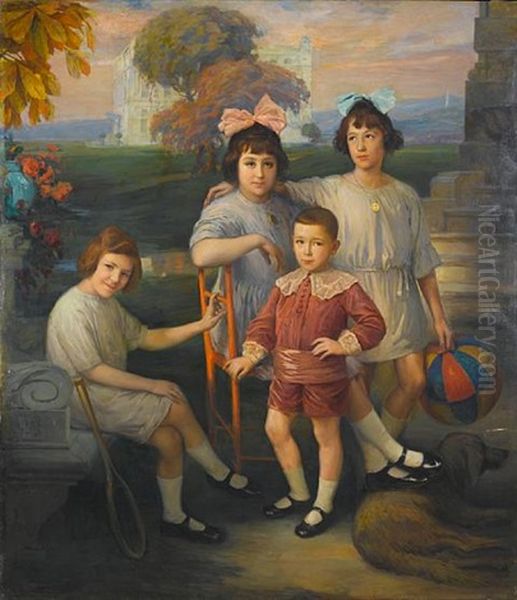 A Family Portrait Oil Painting by Marceliano Santamaria y Sedano