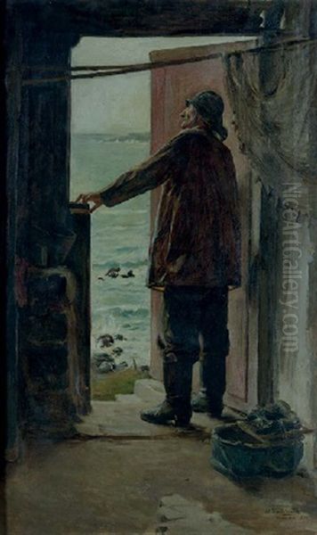 An Old Fisherman Oil Painting by Marceliano Santamaria y Sedano