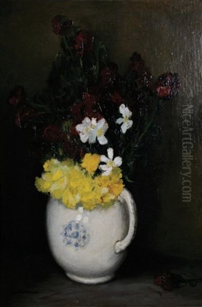 Still Life Of Flowers Oil Painting by Vicente Santaolaria