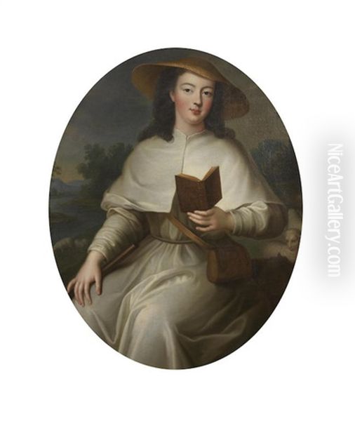 Portrait Of Marie-louise Adelaide D'orleans, Abbess Of Chelles, Three-quarter-length, Dressed As A Pilgrim, Seated Oil Painting by Jean-Baptiste Santerre