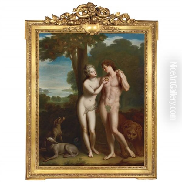 The Regent, Philippe Duc D'orleans And The Comtesse De Parabere, As Adam And Eve In The Garden Of Eden Oil Painting by Jean-Baptiste Santerre