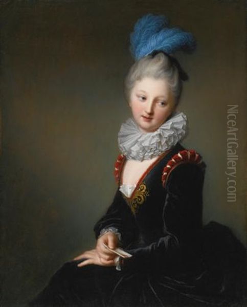 Portrait Of A Young Lady With A Letter, Thought To Be Mademoiselle Christine-antoinette-charlotte Desmares Oil Painting by Jean-Baptiste Santerre