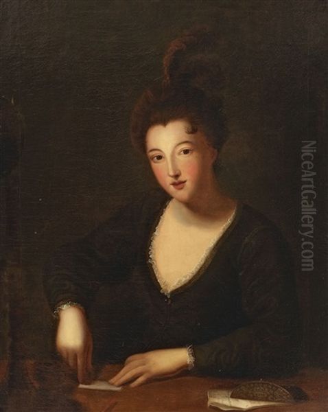 Dame, Einen Brief Versiegelnd Oil Painting by Jean-Baptiste Santerre