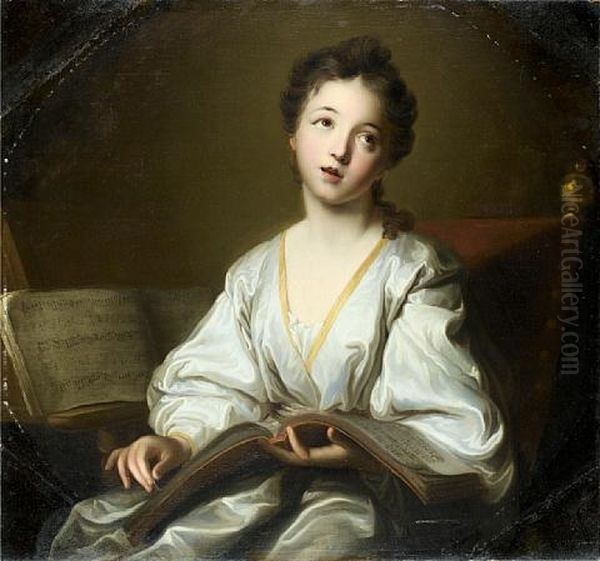 Portrait Of A Young Lady, In A White Silk Dress Oil Painting by Jean-Baptiste Santerre