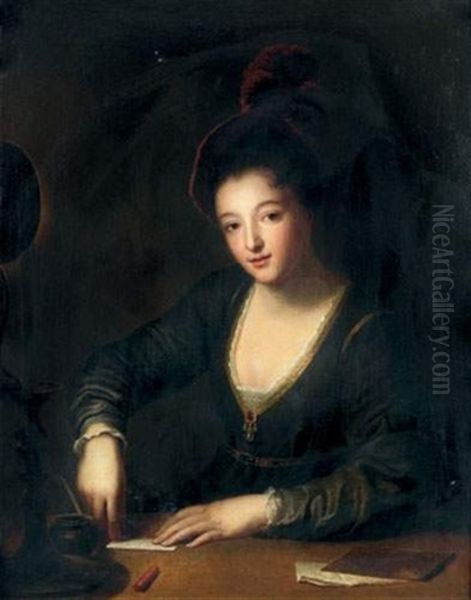 Jeune Femme Cachetant Une Lettre Oil Painting by Jean-Baptiste Santerre