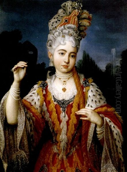 Portrait Of Countess Torelli Poniatowski In A Bal Masque Costume Oil Painting by Jean-Baptiste Santerre