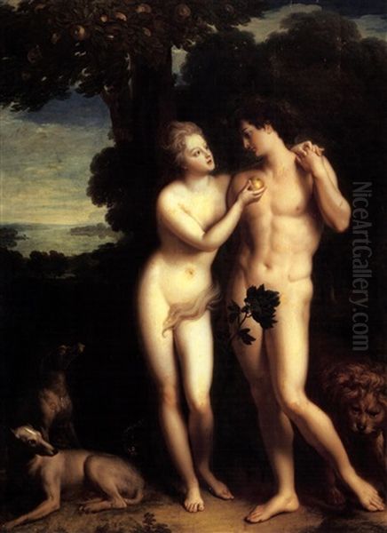 Philippe Duc D'orleans And His Mistress Madeleine De La Vieuville As Adam And Eve In The Garden Of Eden Oil Painting by Jean-Baptiste Santerre