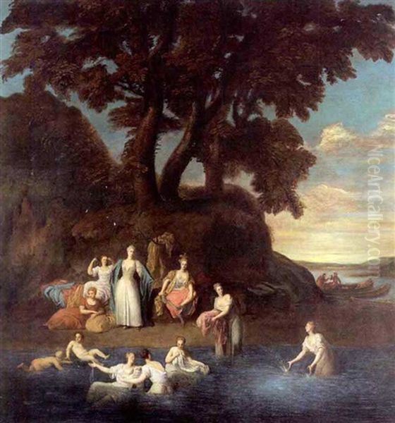 Le Dejeuner Champetre Dans Un Paysage (+ Baigneuses Pres Du Rivage; Pair) Oil Painting by Jean-Baptiste Santerre