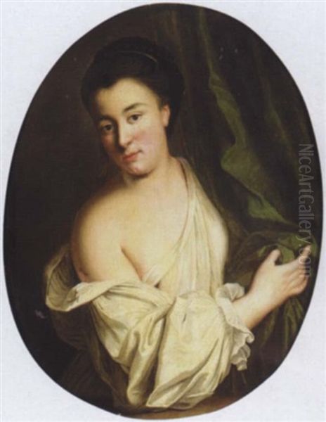 A Portrait Of A Woman Wearing A White Shirt Oil Painting by Jean-Baptiste Santerre