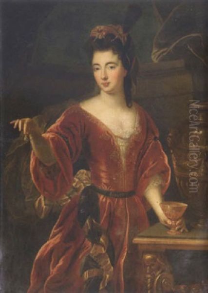 Portrait Of A Lady In A Crimson Dress, As Cleopatra Oil Painting by Jean-Baptiste Santerre