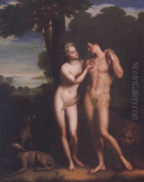 Portrait Of The Regent Philippe D'orleans And The Comtesse De Parabere As Adam And Eve In The Garden Of Eden Oil Painting by Jean-Baptiste Santerre