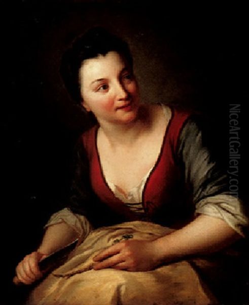 Young Girl Peeling A Parsnip Oil Painting by Jean-Baptiste Santerre