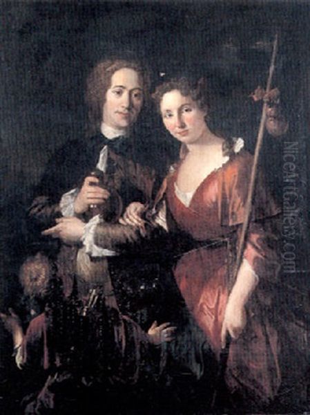 Portrait Du Regent Et De Madame De Parabere (?) Oil Painting by Jean-Baptiste Santerre