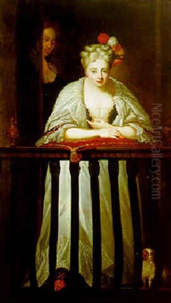 A Courtesan On A Balcony Oil Painting by Jean-Baptiste Santerre