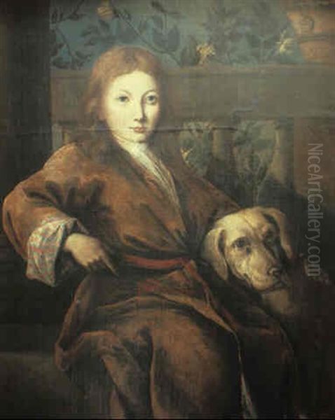 Portrait Of A Young Man Seated With His Dog Oil Painting by Jean-Baptiste Santerre