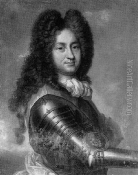 Portrait Of A Gentleman Said To Be Philippe D'orleans, Half Length, Wearing A Suit Of Armor Oil Painting by Jean-Baptiste Santerre