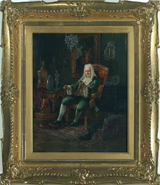 Interior With A Man In A Gilded Armchair Oil Painting by Nikolaus (Miklos) Santho