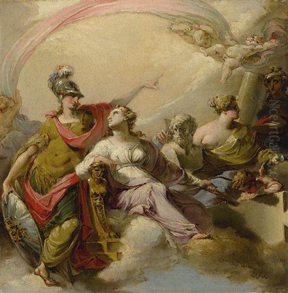 Minerva Defending The Arts Oil Painting by Giuseppe Santi