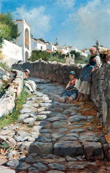 Paysannes Sur Le Chemin A Ravello Sur La Cote Almafitaine Oil Painting by Francesco Raffaello Santoro