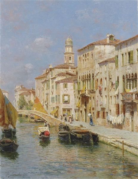 Canal In Venice Oil Painting by Rubens Santoro