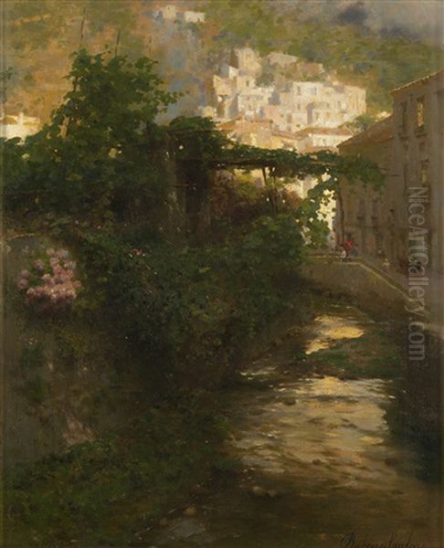 Fiumicello Verso Sera. Costa D'amalfi Oil Painting by Rubens Santoro