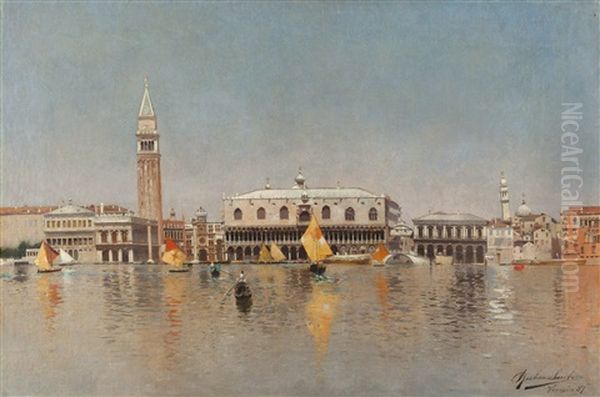 Canal Grande Mit Dogenpalast Oil Painting by Rubens Santoro