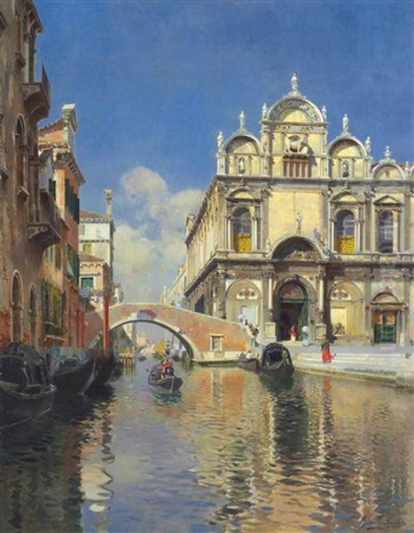 Scuola Grande Di San Marco And The Ponte Cavallo On The Rio Dei Mendicanti, Venice Oil Painting by Rubens Santoro