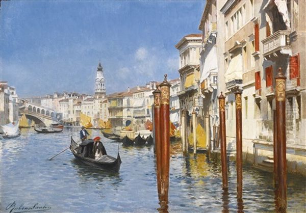 The Grand Canal With The Rialto Bridge, Venice Oil Painting by Rubens Santoro