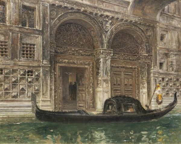 Gondola A Palazzo Dei Piombi Oil Painting by Rubens Santoro