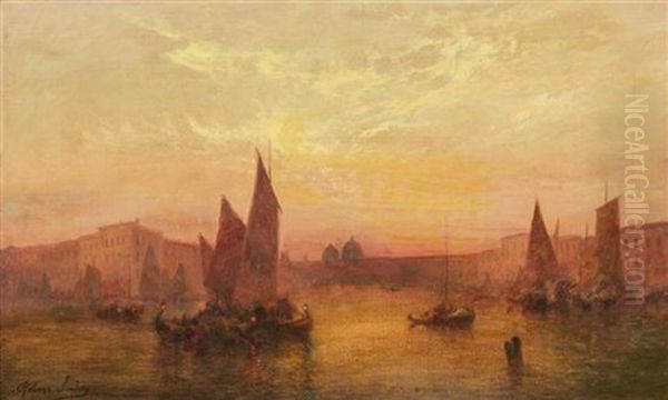 Venice At Sunset Oil Painting by Rubens Santoro