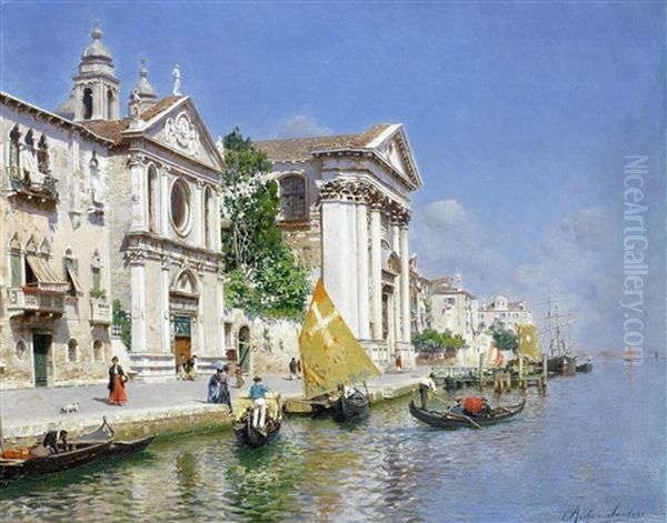 The Zattera And Church Of The Jesuate, Venice Oil Painting by Rubens Santoro