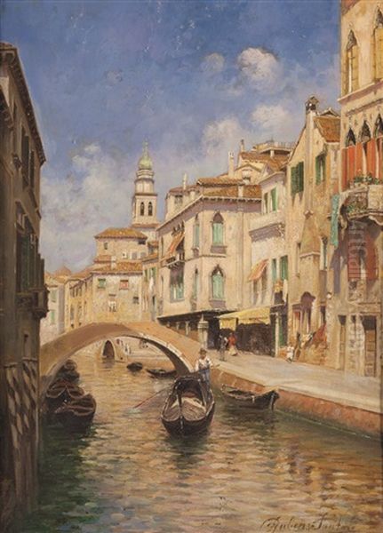 Venezia Con Gondoliere Oil Painting by Rubens Santoro