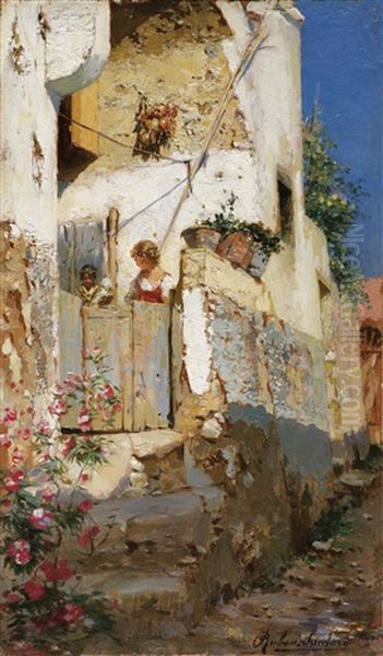 Junges Madchen Auf Capri Oil Painting by Rubens Santoro