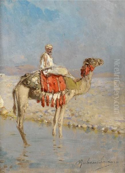 Crossing The River On A Camel Oil Painting by Rubens Santoro