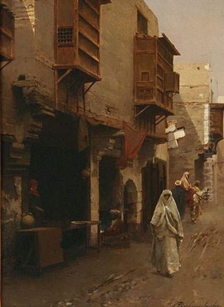 Rue De Village Animee En Orient Oil Painting by Rubens Santoro