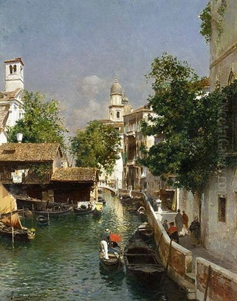 The Church Of San Trovaso, A Venetian Backwater Oil Painting by Rubens Santoro