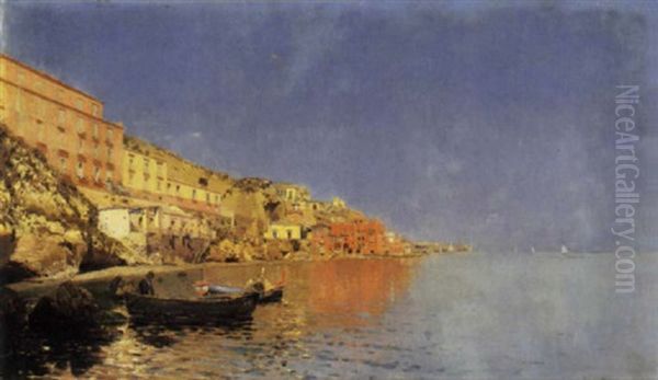 Marina A Posillipo, 1887 Oil Painting by Rubens Santoro