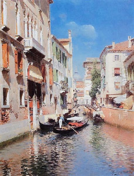 Venice Canal Oil Painting by Rubens Santoro