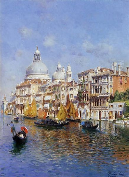 The Grand Canal, Looking Towards Santa Maria Della Salute, Venice Oil Painting by Rubens Santoro