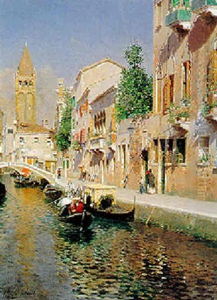 Gondole A San Barnaba Oil Painting by Rubens Santoro