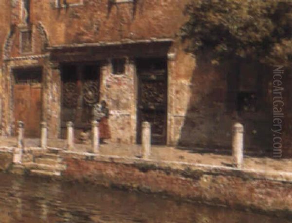 By A Venetian Canal Oil Painting by Rubens Santoro