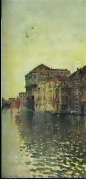 A Palazzo And Other Houses On A Canal, Venice Oil Painting by Rubens Santoro