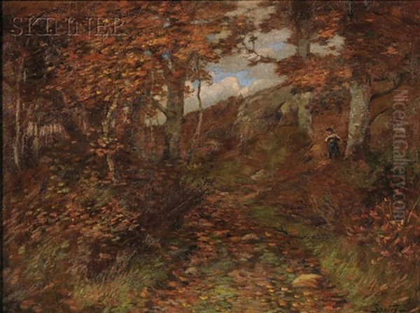 Hiker In The Autumn Woods Oil Painting by Daniel Santry