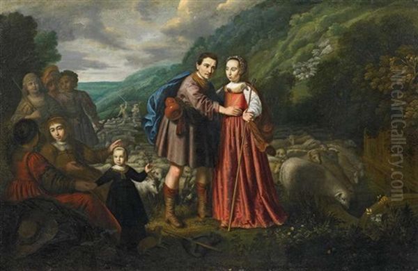 Rebecca Und Elizier (genesis 24: 11-21) by Dirck Dircksz van Santvoort