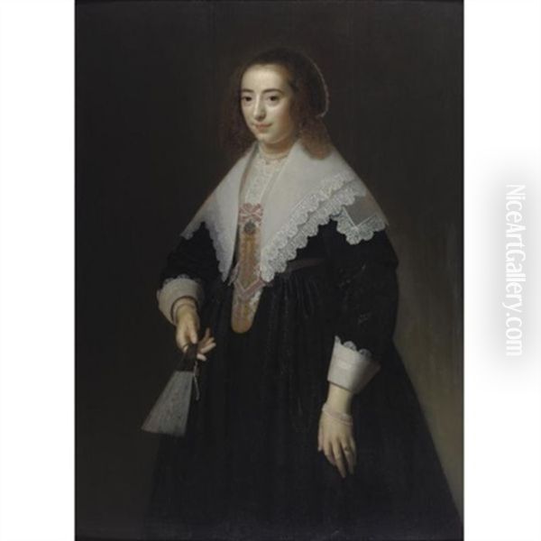 Portrait Of A Lady Holding A Fan Oil Painting by Dirck Dircksz van Santvoort