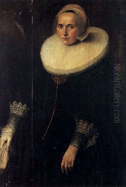 Portrait De Femme A La Fraise Oil Painting by Dirck Dircksz van Santvoort