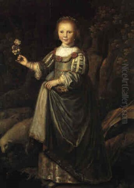 Jeune Fille Tenant Un Bouquet De Fleurs by Dirck Dircksz van Santvoort