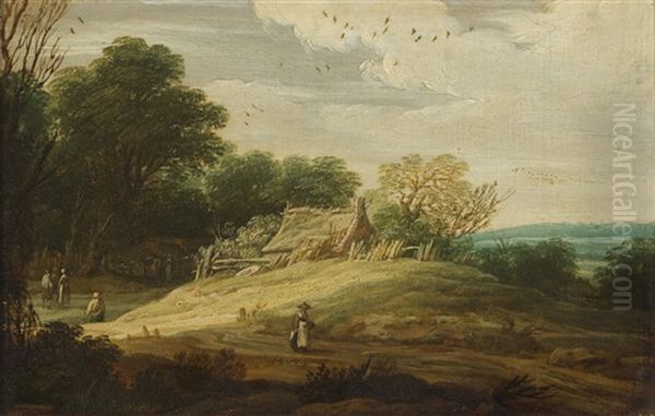 A Wooded Dune Landscape With Travellers Oil Painting by Pieter Dircksz van Santvoort