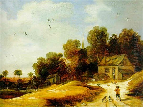 Bauernhauser Am Waldrand Oil Painting by Pieter Dircksz van Santvoort