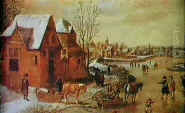 Ein Dorf Im Winter Oil Painting by Pieter Dircksz van Santvoort